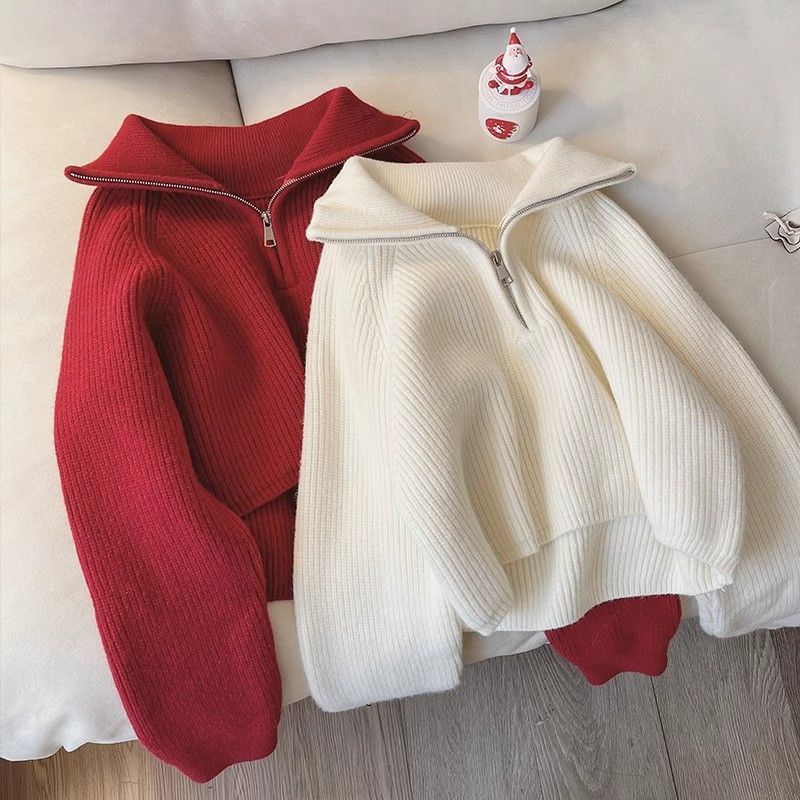 Women's Relaxed Fit Zip Front Sweater — View 1