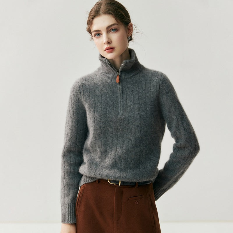 Women's Cable Knit Zip Front Sweater — View 1