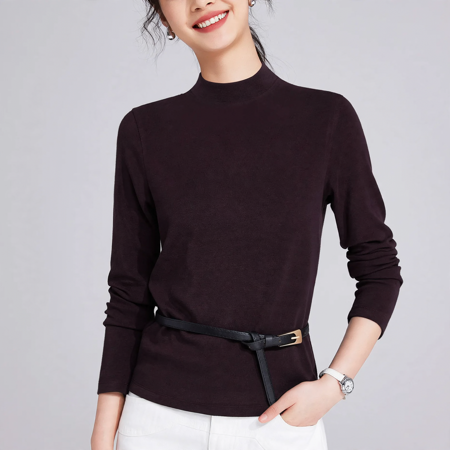 Women's Wool Blend Long Sleeve Mock Neck Top — View 1