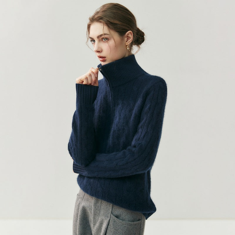 Women's Cable Knit Zip Front Sweater — View 4