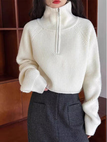 Women's Batwing Sleeve Half Zip Sweater — View 9