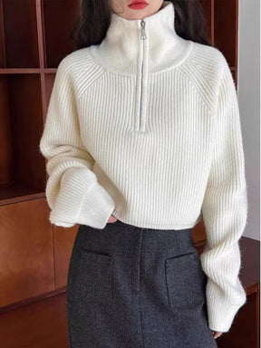 Women's Batwing Sleeve Half Zip Sweater — View 9