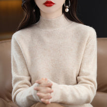 Women's Wool Ribbed Textured Mock Neck Sweater — View 4