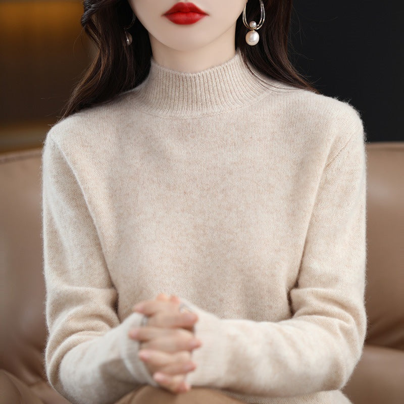 Women's Wool Ribbed Textured Mock Neck Sweater — View 4