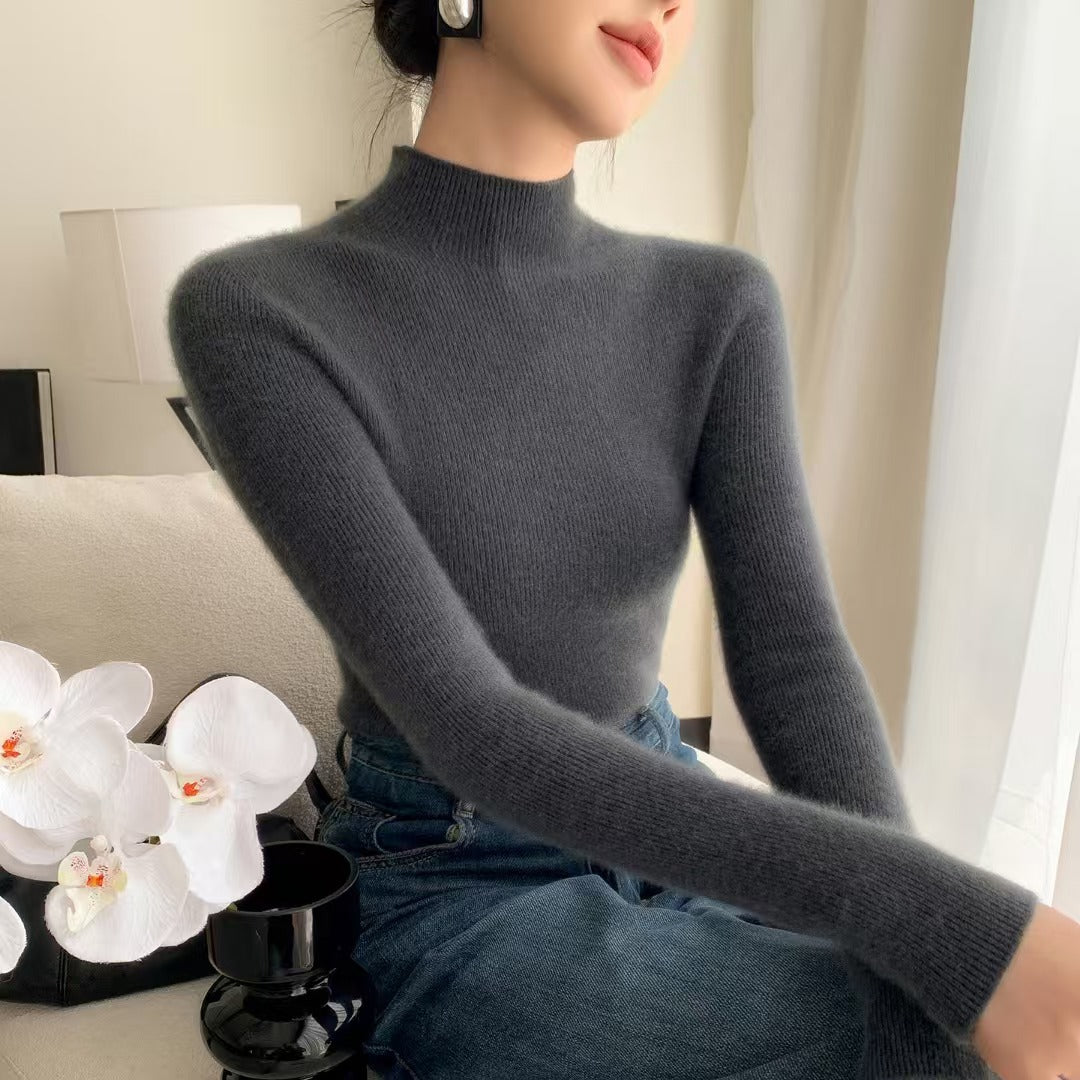 Women's Cashmere Fitted Mock Neck Sweater — View 9
