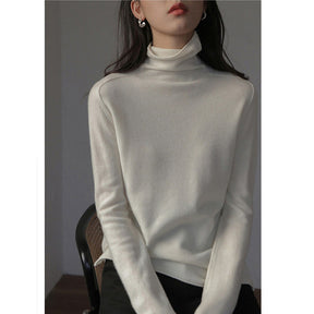Women's Wool Relaxed Fit Side Slit Mock Neck Sweater — View 3