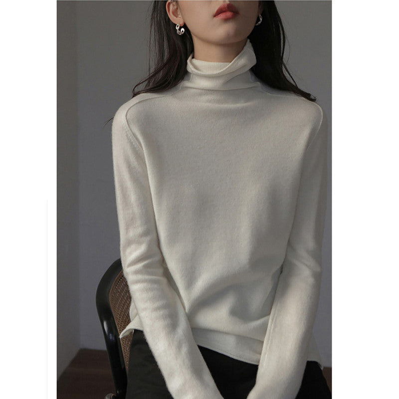Women's Wool Relaxed Fit Side Slit Mock Neck Sweater — View 3
