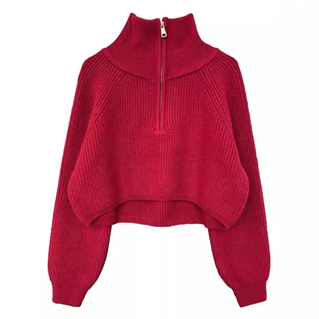 Women's Batwing Sleeve Half Zip Sweater — View 5
