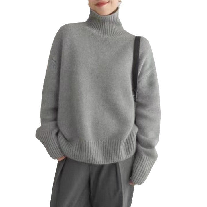 Women's Wool Relaxed Fit Mock Neck Sweater — View 5