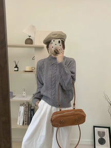 Women's Cable Knit Asymmetric Short Sweater — View 7