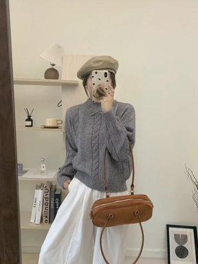 Women's Cable Knit Asymmetric Short Sweater — View 7