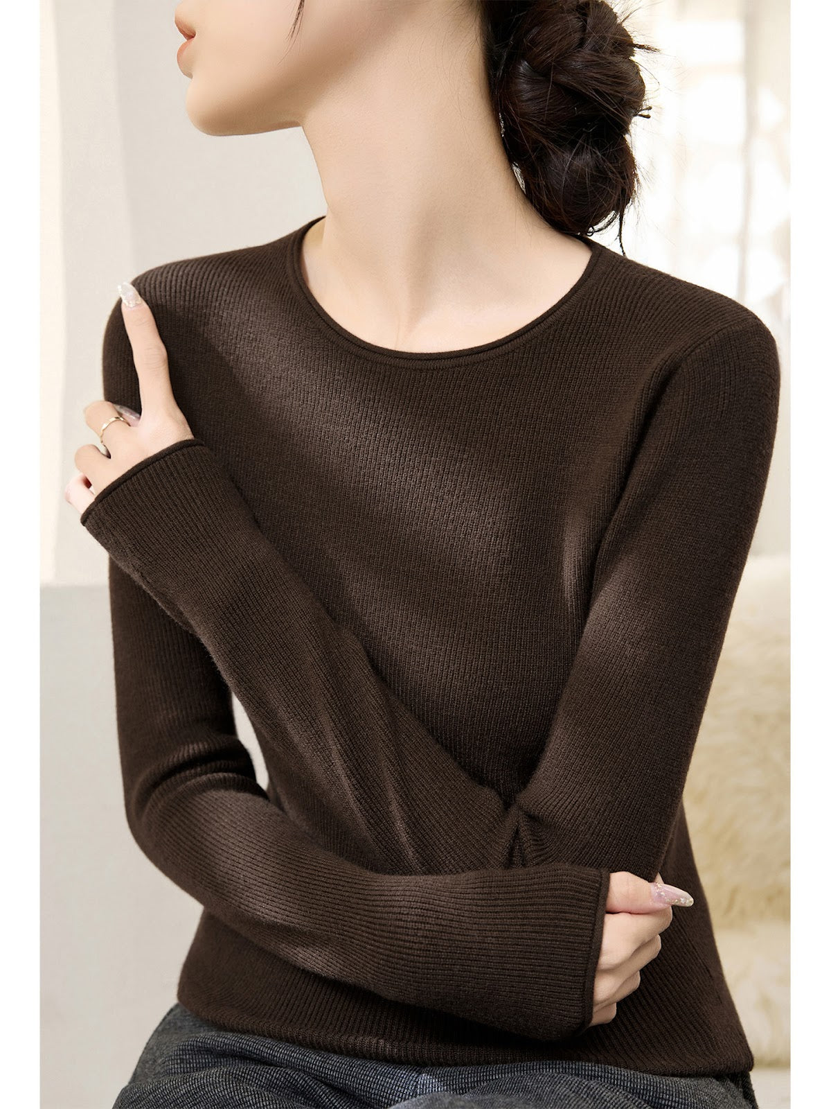 Women's Fitted Crewneck Sweater — View 8