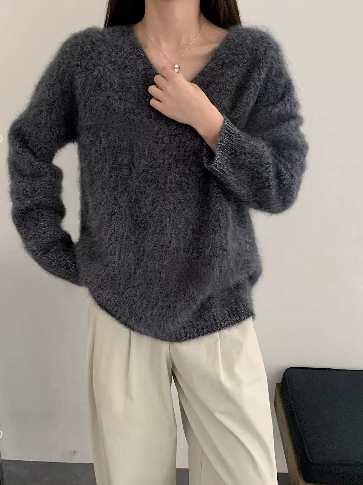 Women's Cashmere Blend V Neck Sweater — View 5