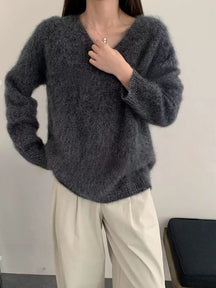 Women's Cashmere Blend V Neck Sweater — View 5