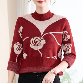 Women's Floral Mock Neck Sweater — View 9