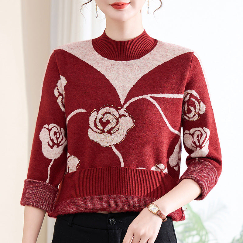 Women's Floral Mock Neck Sweater — View 9