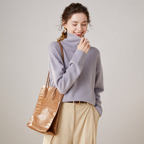 Women's Cashmere Relaxed Fit Mock Neck Sweater — View 1