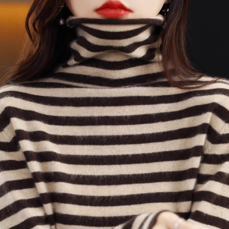 Women's Striped Mock Neck Sweater — View 4