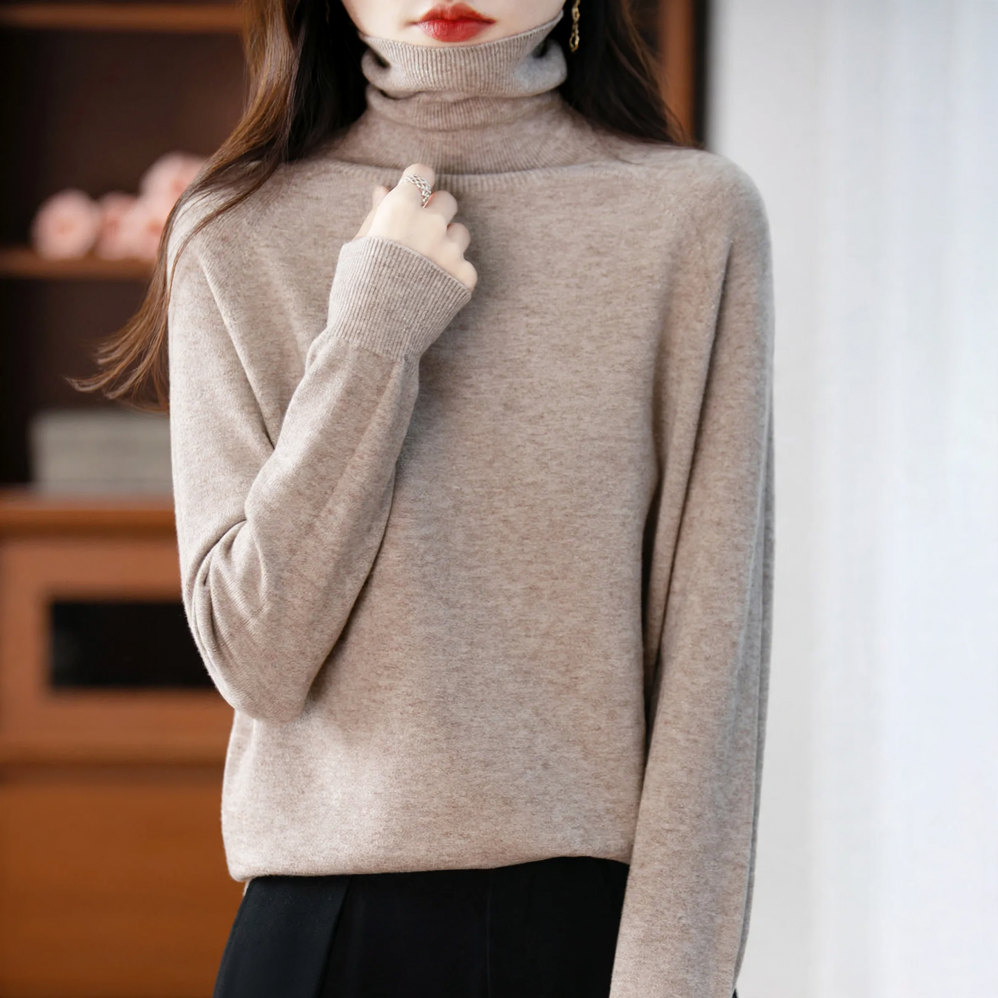 Women's Relaxed Fit Mock Neck Sweater — View 1
