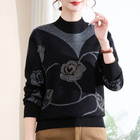 Women's Floral Mock Neck Sweater — View 7
