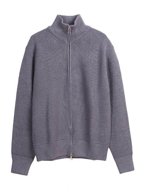 Women's Relaxed Fit Zip Front Mock Neck Sweater — View 9