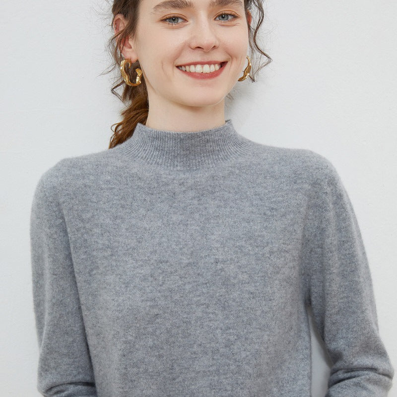 Women's Wool Relaxed Fit Ribbed Mock Neck Sweater — View 6