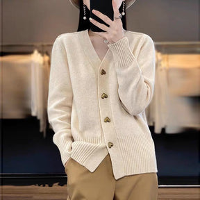 Women's Button Detail V Neck Cardigan — View 6