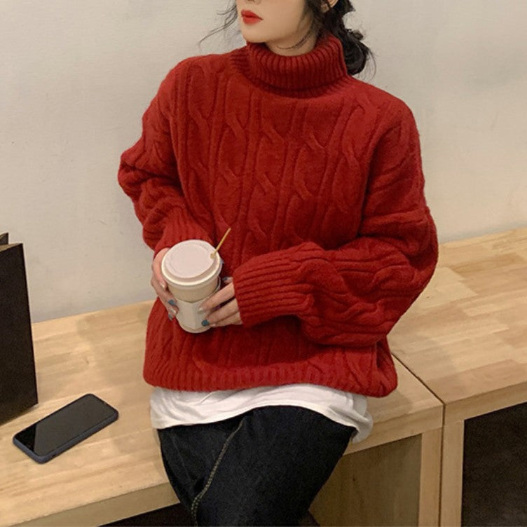 Women's Cable Knit Turtleneck Sweater — View 3
