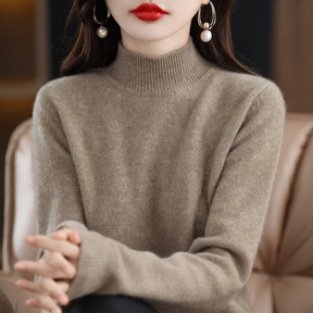 Women's Wool Ribbed Textured Mock Neck Sweater — View 1