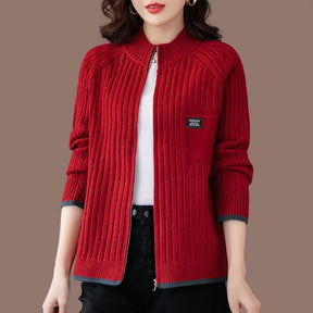 Women's Striped Plaid Zip Front Cardigan — View 10