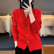 Women's Button Detail V Neck Cardigan — View 7