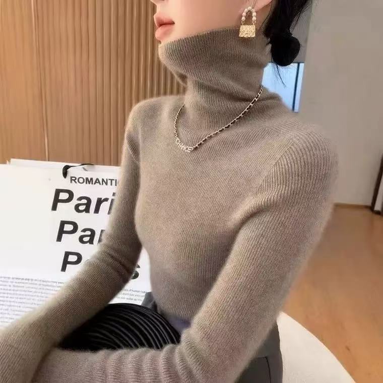 Women's Wool Fitted Mock Neck Sweater — View 11