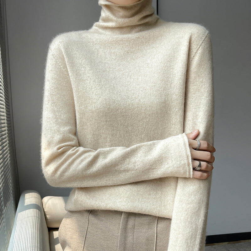 Women's Wool Fitted Chunky Knit Turtleneck Sweater — View 2