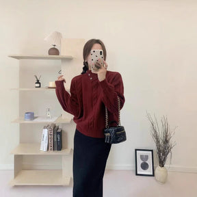Women's Cable Knit Asymmetric Short Sweater — View 3