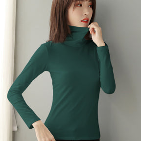 Women's Wool Fitted Long Sleeve Mock Neck Top — View 2