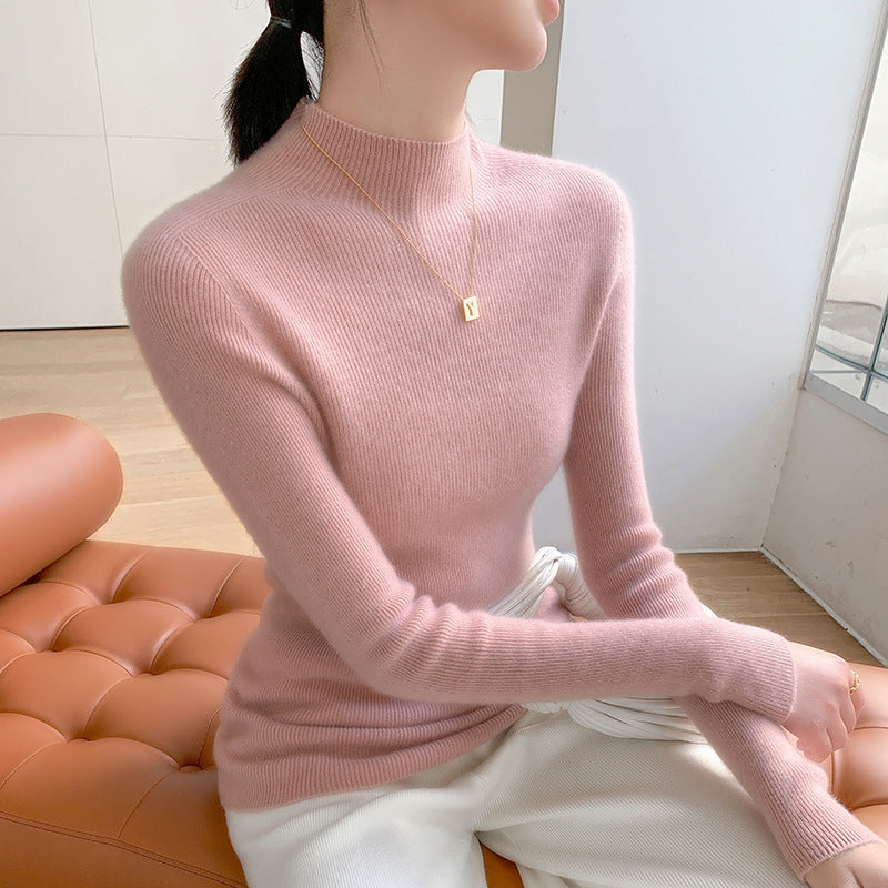 Women's Cashmere Fitted Ribbed Mock Neck Sweater — View 6