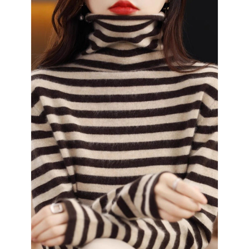 Women's Striped Mock Neck Sweater — View 1