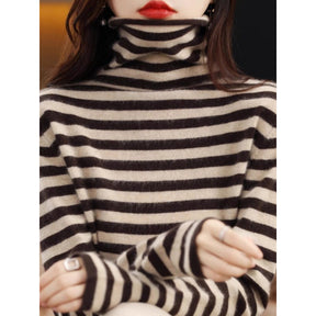 Women's Striped Mock Neck Sweater — View 1