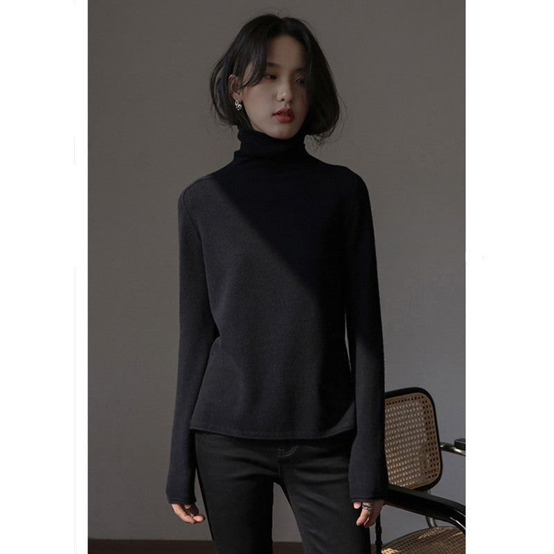 Women's Wool Relaxed Fit Side Slit Mock Neck Sweater — View 4