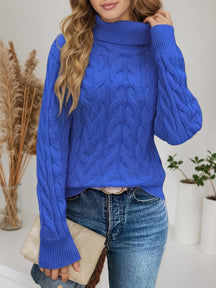 Women's Cable Knit Mock Neck Sweater — View 6