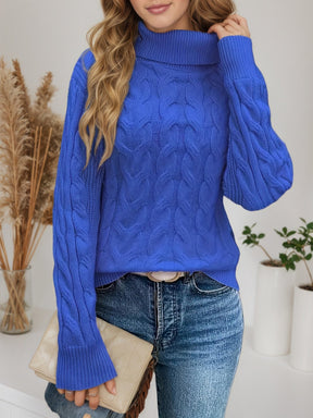 Women's Cable Knit Mock Neck Sweater — View 6