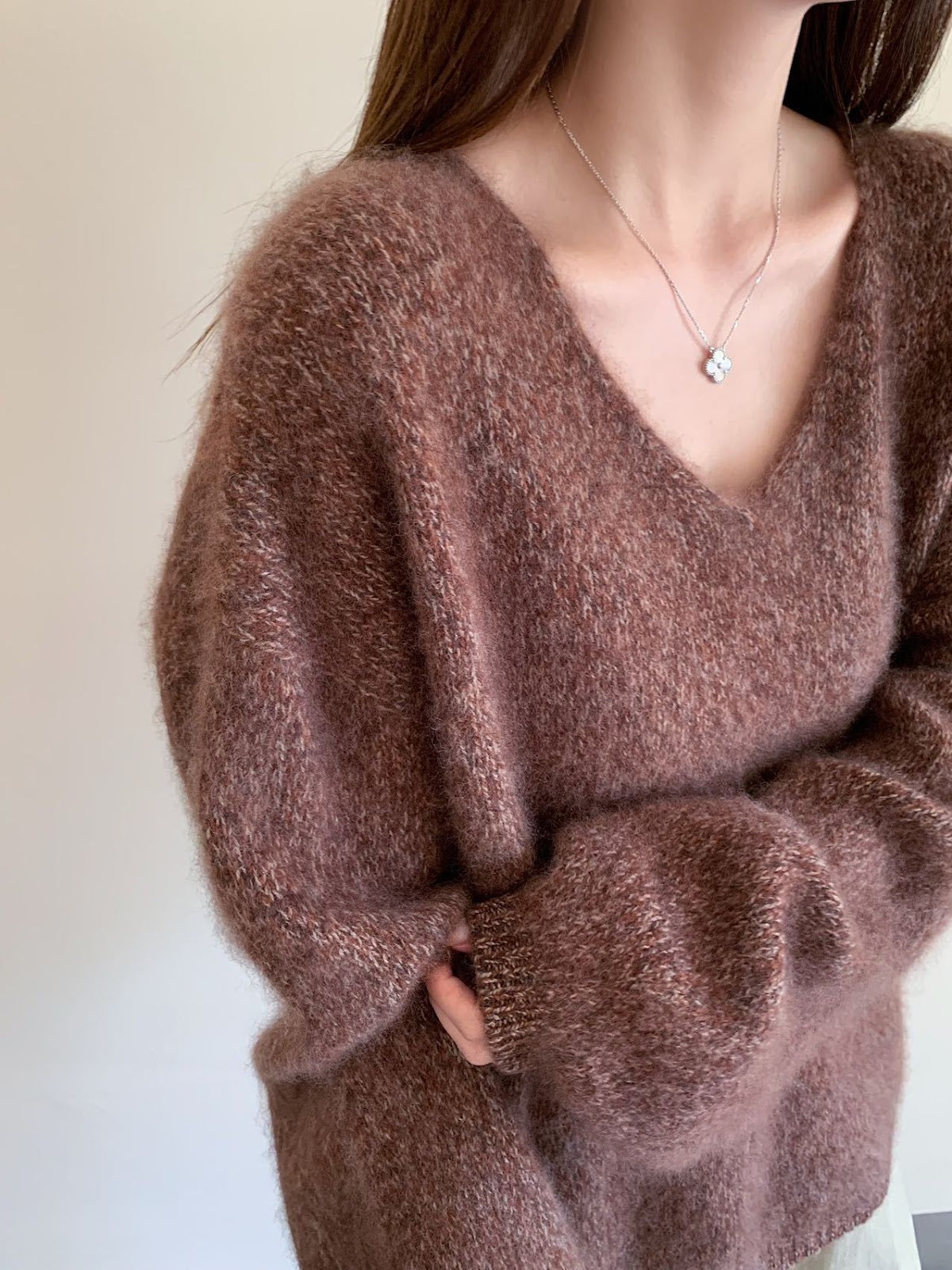 Women's Cashmere Blend V Neck Sweater — View 6