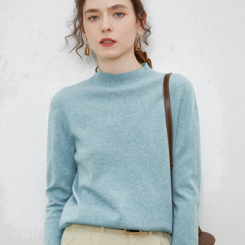 Women's Wool Relaxed Fit Ribbed Mock Neck Sweater — View 2
