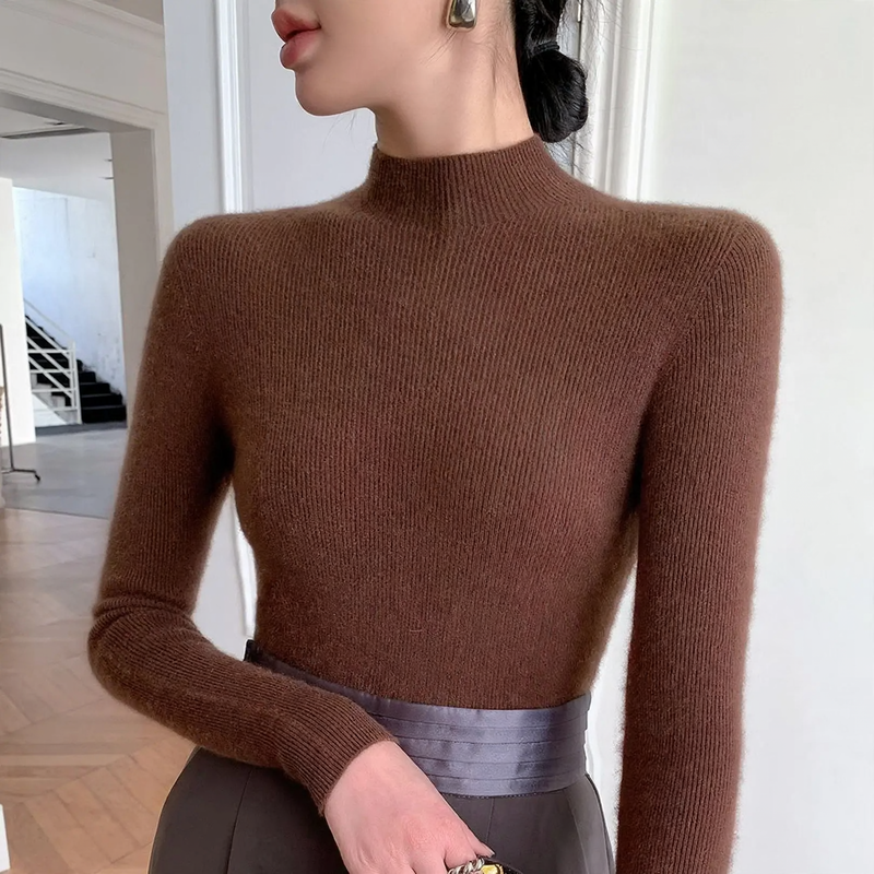 Women's Wool Fitted Mock Neck Sweater — View 10