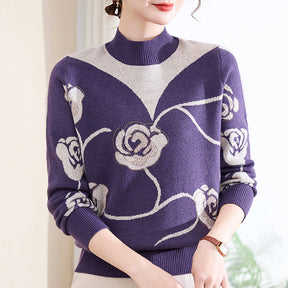 Women's Floral Mock Neck Sweater — View 2