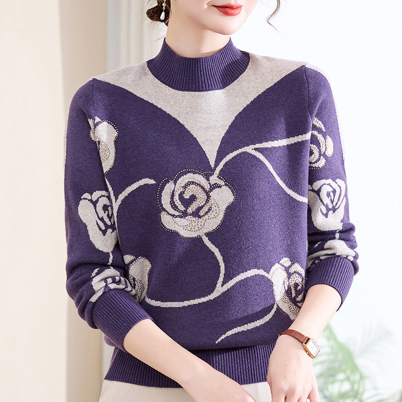 Women's Floral Mock Neck Sweater — View 2