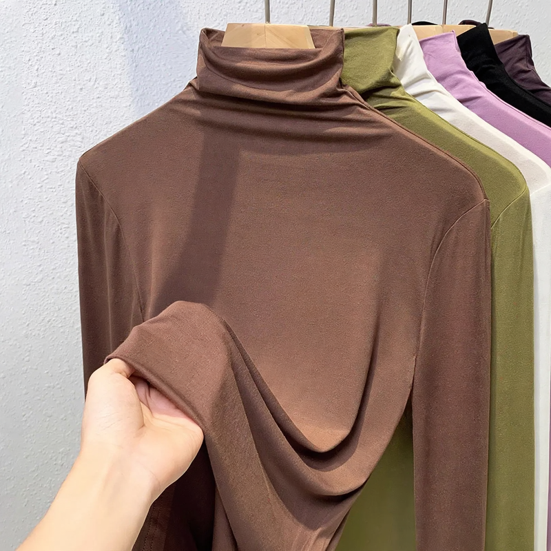 Women's Ribbed Textured Long Sleeve Mock Neck Top — View 9