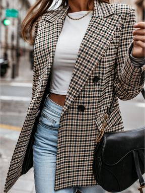Women's Plaid Double Breasted Blazer — View 3
