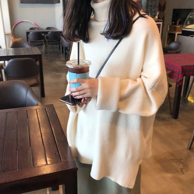 Women's Oversized Long Sleeve Turtleneck Sweater — View 2