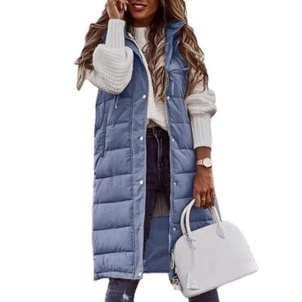 Women's Single Breasted Hooded Longline Vest — View 6